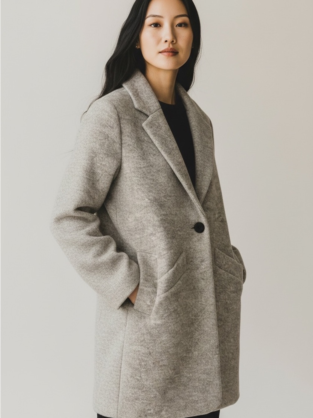 Ladies Light Gray Wool Peacoat